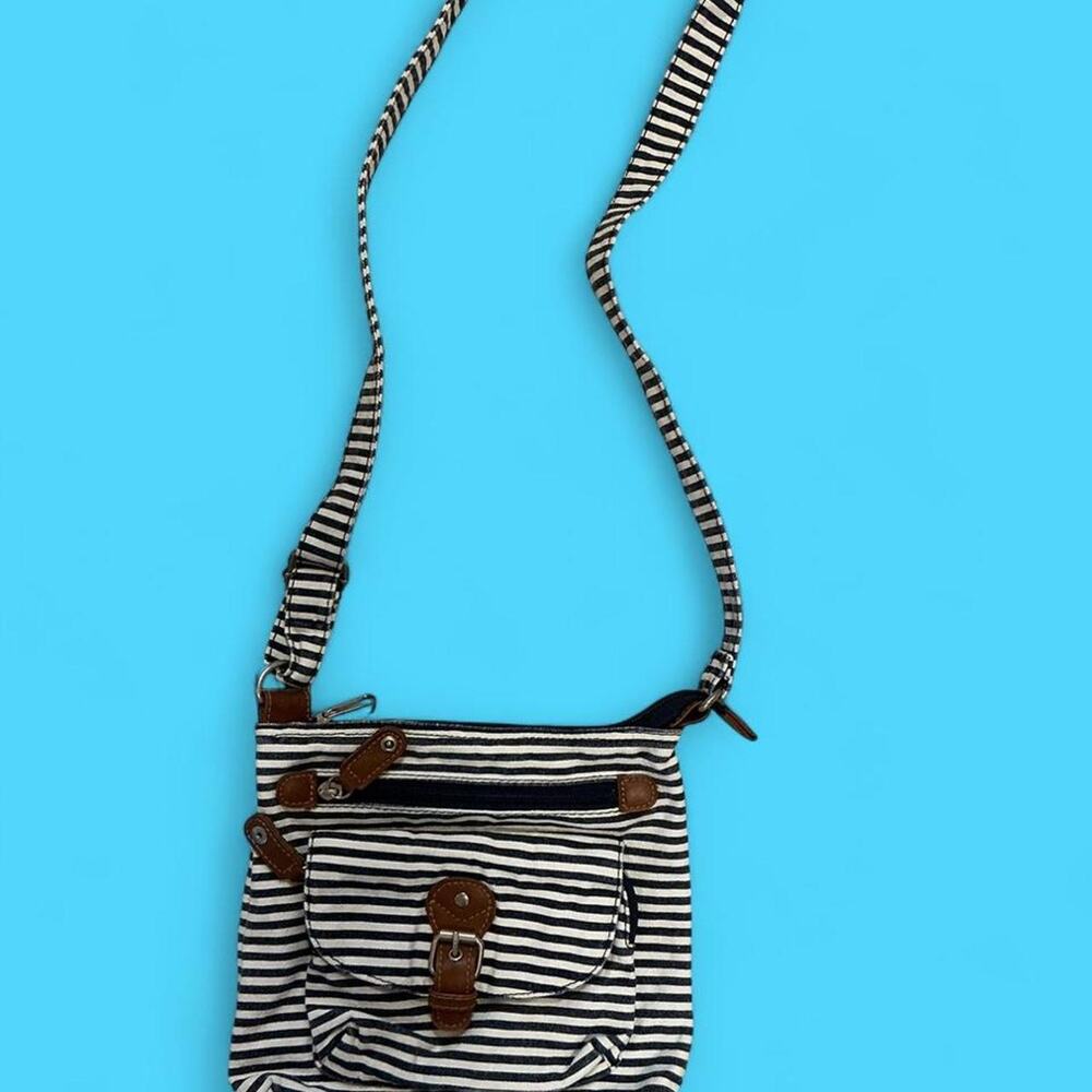 Nautical blue white striped canvas crossbody bag